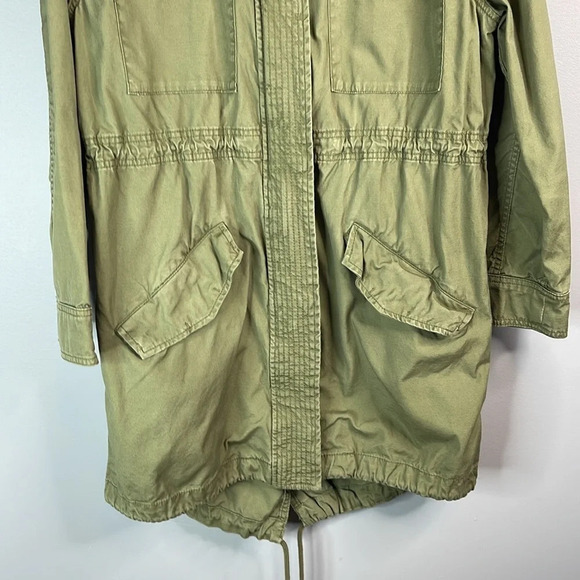 GAP Olive Green Canvas Long Field Utility Jacket Drawstring Zip Snap Army S - Picture 5 of 14
